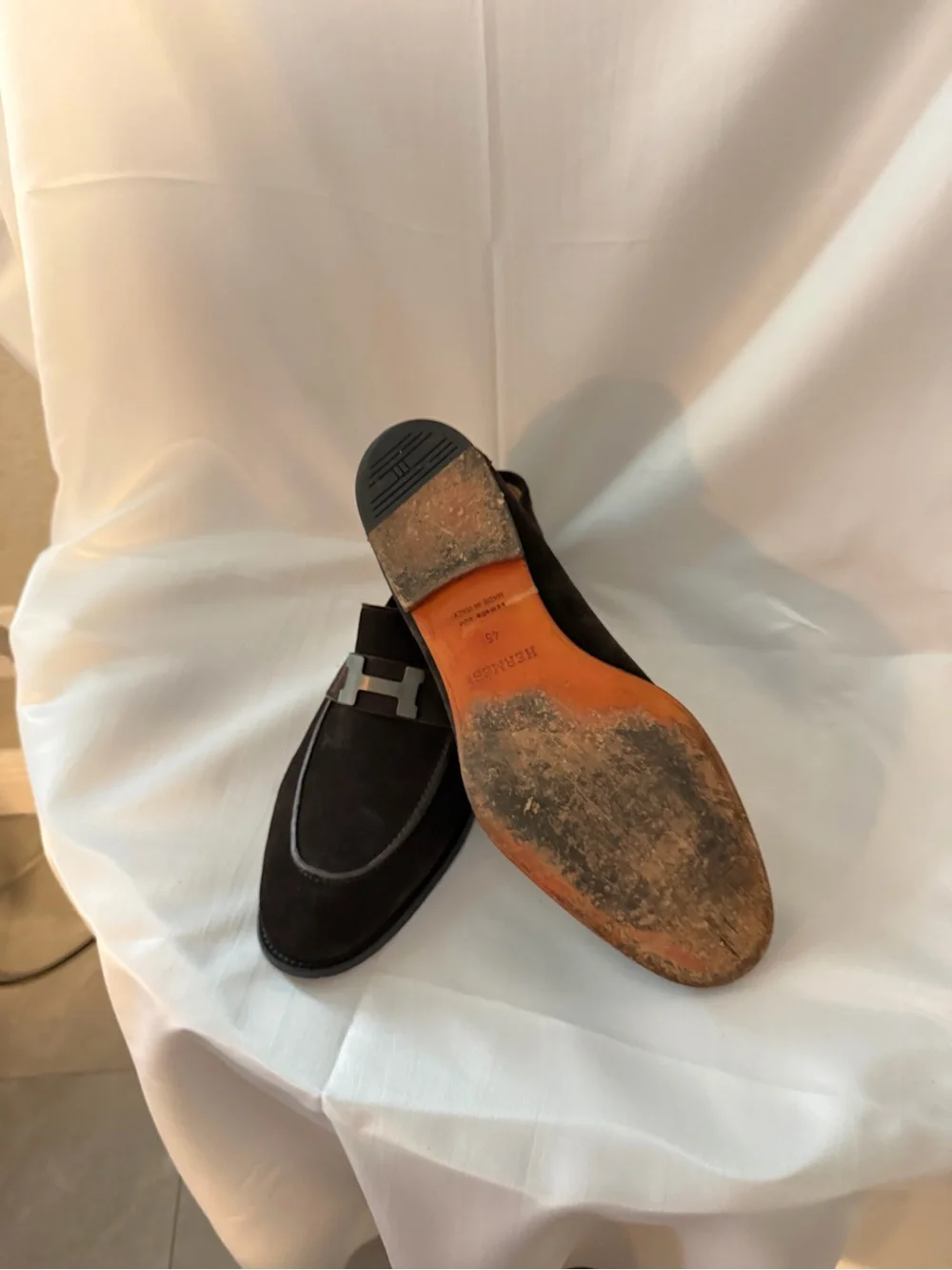Hermes Men's Suede Loafers in Dark Brown with Metal H Buckle - Honore loafer